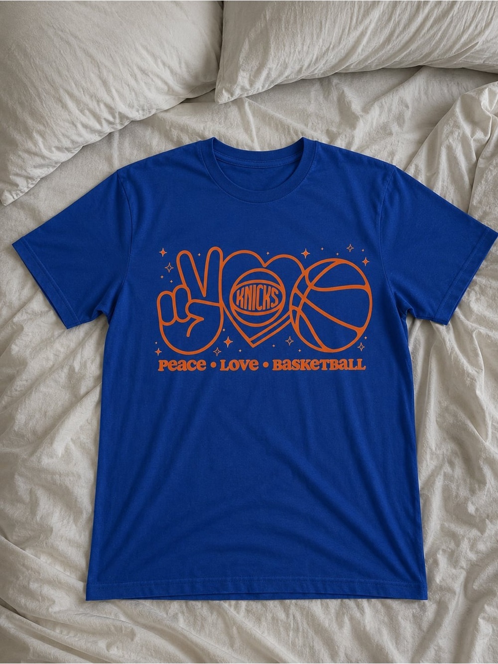 NYK Peace Love Basketball Vintage Graphic Tee Royal Blue